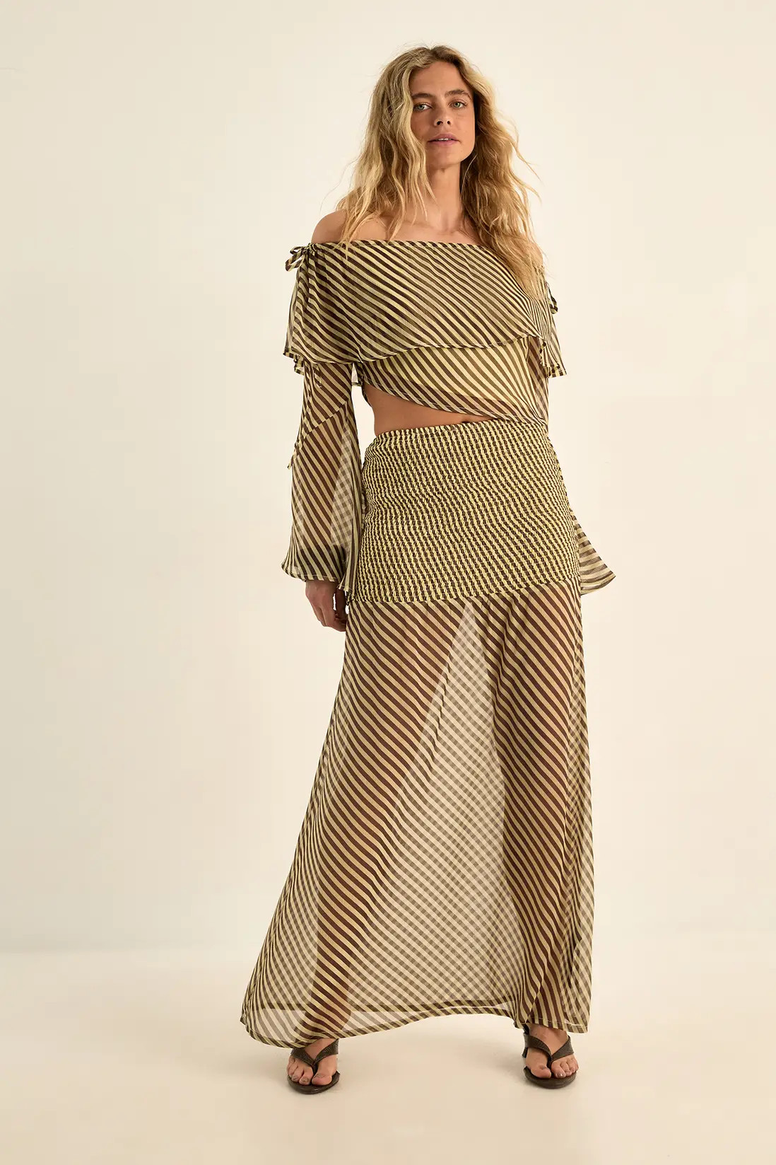 Lemon Chiffon Stripe Shirred Waist Sheer Maxi Skirt | Nasty Gal | NastyGal UK