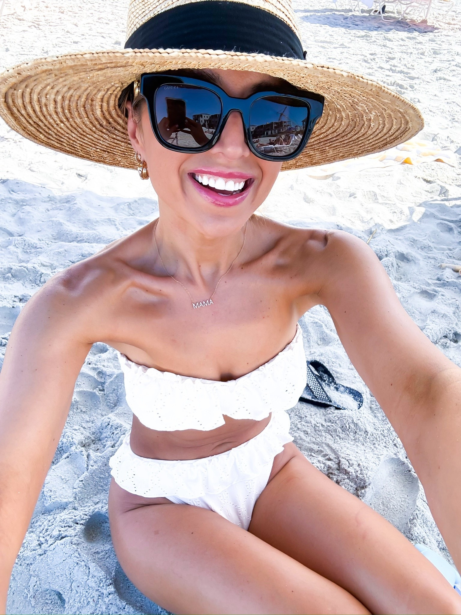 My beach #ootd here! Old Navy linen blend shirt in XS petite. Old Navy beach skort in XS petite. Love this straw hat! Target mid-rise ruffled bikini in XS. Tory Burch jelly buckle slide sandals. Resort outfit. Resort wear. Vacation outfit. 


#LTKootd #LTKfitnessgoals #LTKSwim