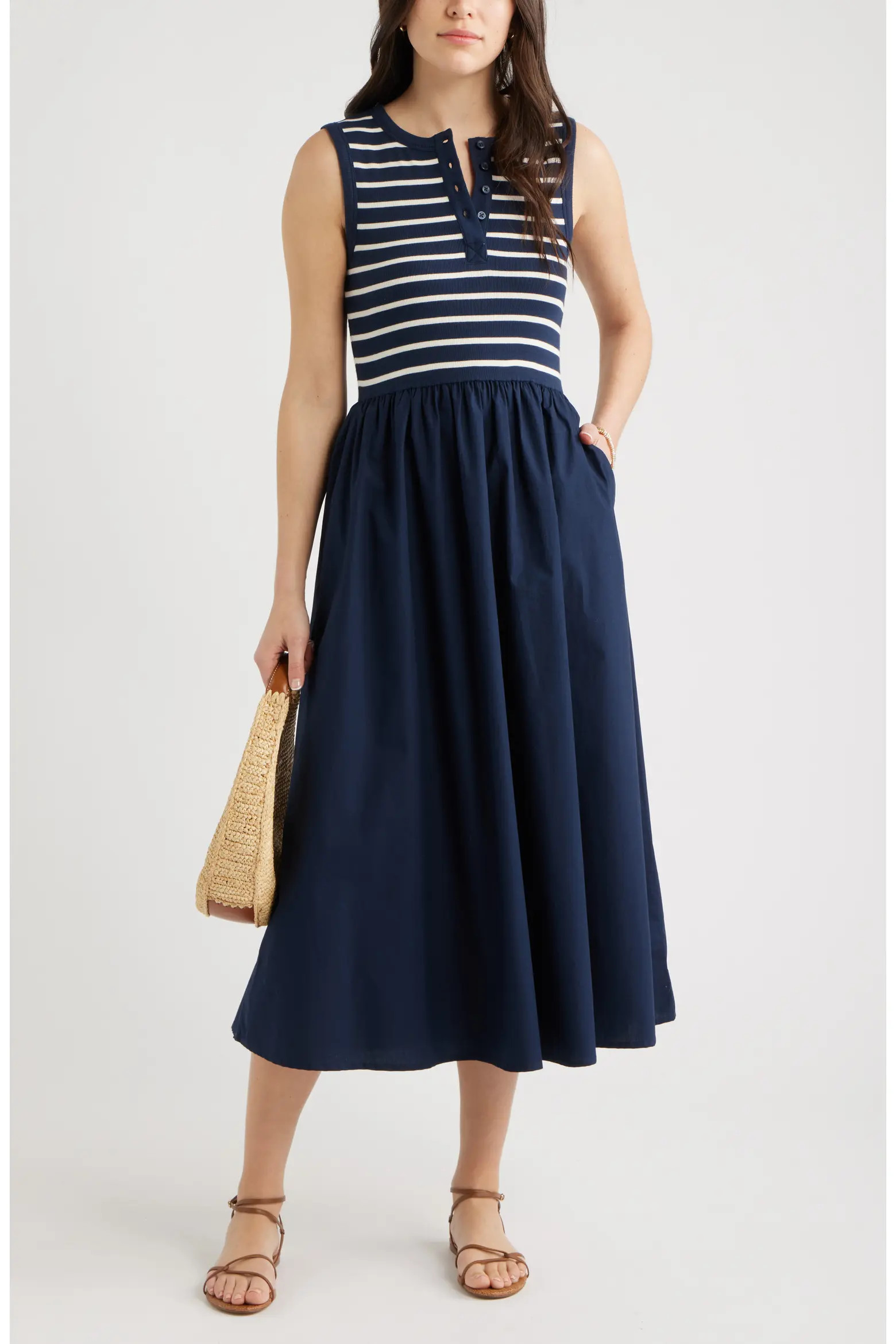 Sleeveless Mixed Media Midi Dress (Women) | Nordstrom | Nordstrom