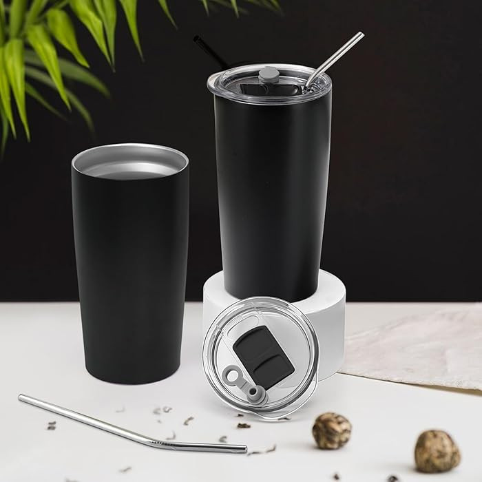 20oz Stainless Steel Tumbler with Stainless Straw, Vacuum Insulated Double Wall Coffee Tumbler fo... | Amazon (US)