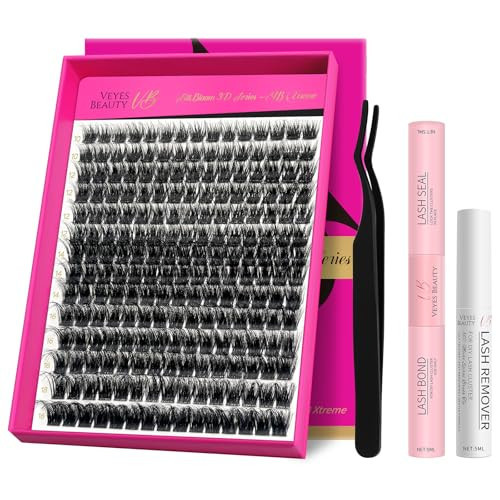 VEYESBEAUTY Lash Clusters Kit Fluffy Individual Lash Extensions Xtreme 3D Layered Volume Eyelashes kit Thin & Invisible Band Wispy Spider Faux Mink Lash 10-18mm with Bond&Seal Remover Applicator | Amazon (US)