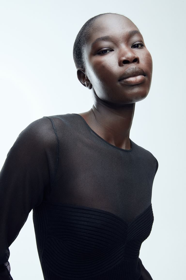 Sheer top - Black - Ladies | H&M GB | H&M (UK, MY, IN, SG, PH, TW, HK)