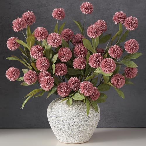 VIERENA 6 Pcs Faux Silk Pompon Mum Artificial Flowers for Vase -27", Bulk Fake Chrysanth Branches... | Amazon (US)