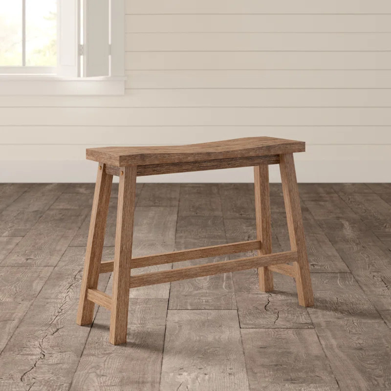 Dakota Fields Colynn 33 Inch Saddle Seat Bench with Angled Frame, Sandblasted Acacia Wood & Revie... | Wayfair North America