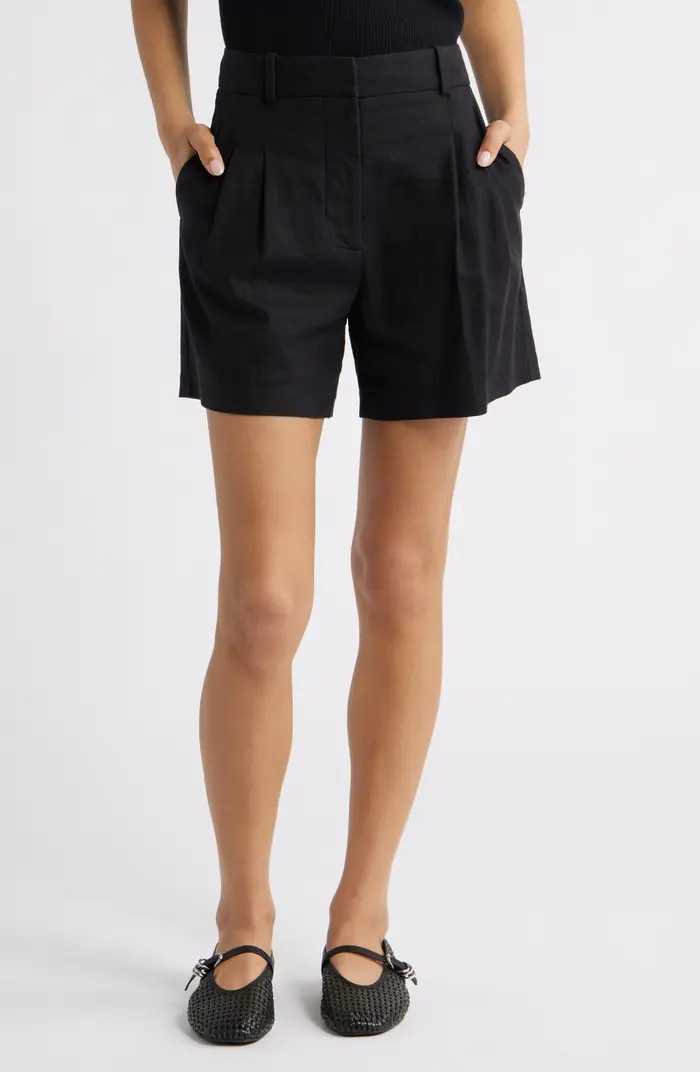 Open Edit Everyday Pleated Linen Blend Shorts | Nordstrom | Nordstrom