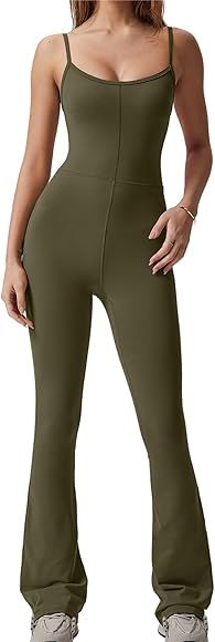 QINSEN Flare Jumpsuits for Women Spaghetti Straps Scoop Neck Bodycon Full Length Casual Unitard P... | Amazon (CA)