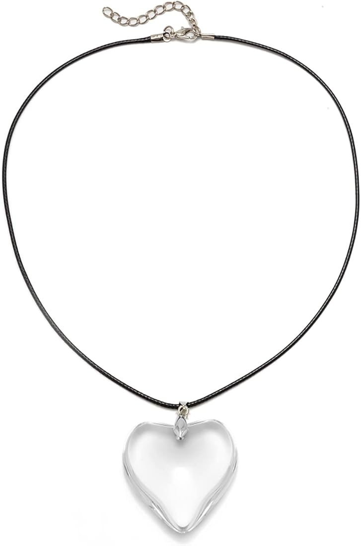 Big Heart Pendant Choker Necklaces - Chunky Glass Puffy Heart Choker Necklace for Women Y2K Grung... | Amazon (US)