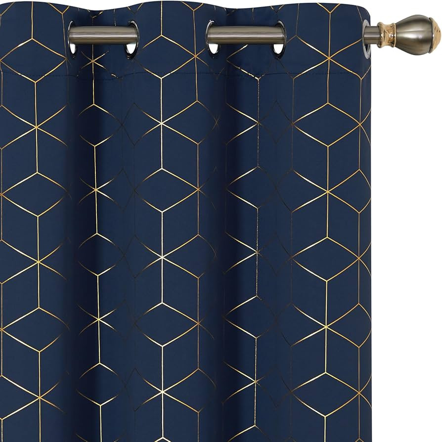 Deconovo Blackout Curtains Gold Diamond Foil Print Room Curtain, Navy Blue, 42W x 84L Inch, Therm... | Amazon (US)