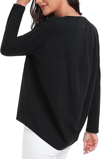 HeyNuts Long Sleeve Workout Shirts for Women Boat Neck Yoga Tops Loose Fit Soft Casual Shirts | Amazon (US)