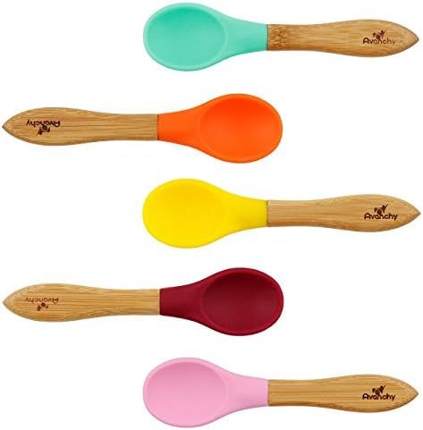 Avanchy Bamboo Baby Spoons - Bamboo and Silicone Baby Spoons - Soft Tip Baby Spoons - 5 Pack - 5.... | Amazon (US)