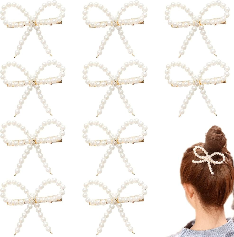 10 PACK Pearl Bow Hair Clips Bow Pearls Hairpin Non-Slip Duckbill Clip Hair Barrettes Accessories... | Amazon (US)