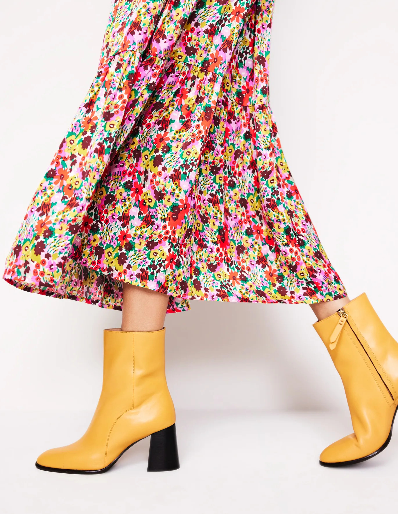 Heeled Leather Mid Boots - Yellow | Boden UK | Boden UK