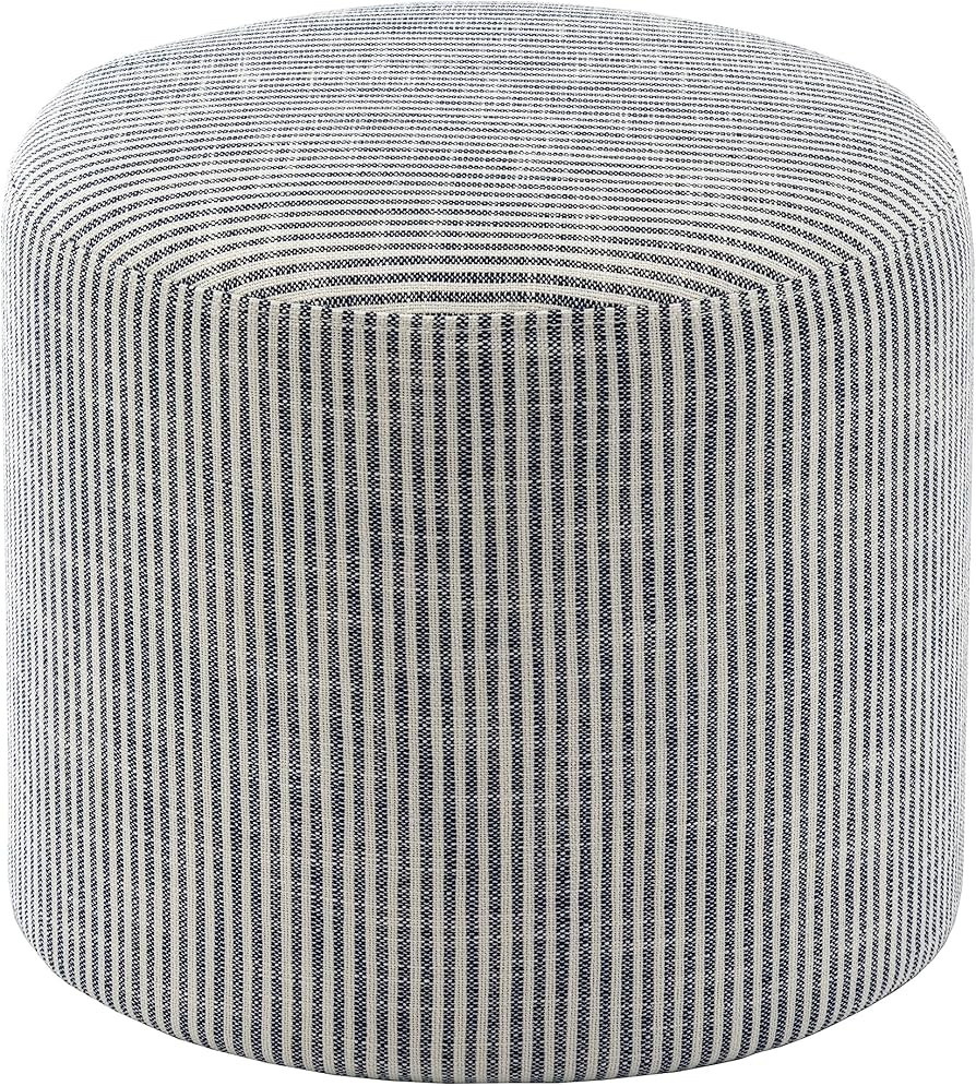 Wovenbyrd 19-Inch Wide Round Pouf Ottoman Footstool, Blue and White Stripe Fabric | Amazon (US)