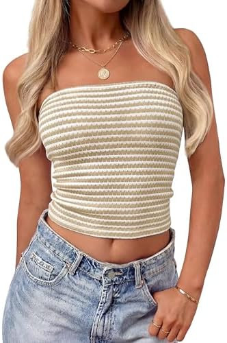 ZESICA Women's Spring Striped Strapless Crop Tube Tops 2026 Summer Knit Bandeau Going Out Shirts ... | Amazon (US)