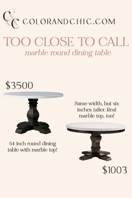 Two white marble dining tables that would be perfect in a dining room! 

#LTKHome #LTKStyleTip