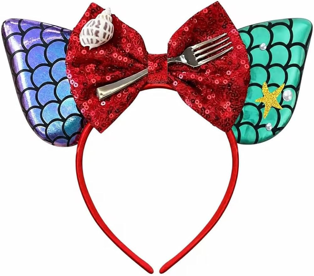 Mermaid Mouse Ears Headband for Women,Fish Scales Mouse Ears Sequin Bows | Amazon (US)