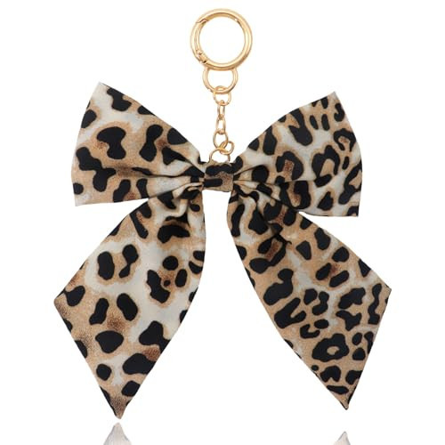 Atifober Brown Leopard Bow Keychain, Gold Coquette Aesthetic Leather Bag Charm Trendy Ribbon Metal Retro Bow Keychains Accessories for Woman Jewelry Gift | Amazon (US)