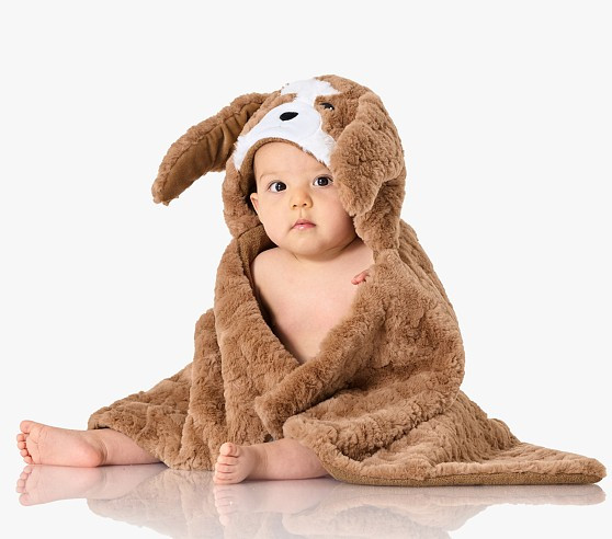 Jack Spaniel Faux Fur Baby Hooded Towel | Pottery Barn Kids