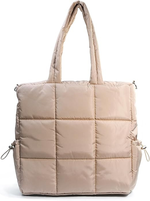 Women's Puffer Quilted Tote Bag Lightweight Satchel with Detachable Shoulder Strap Purse for for ... | Amazon (US)