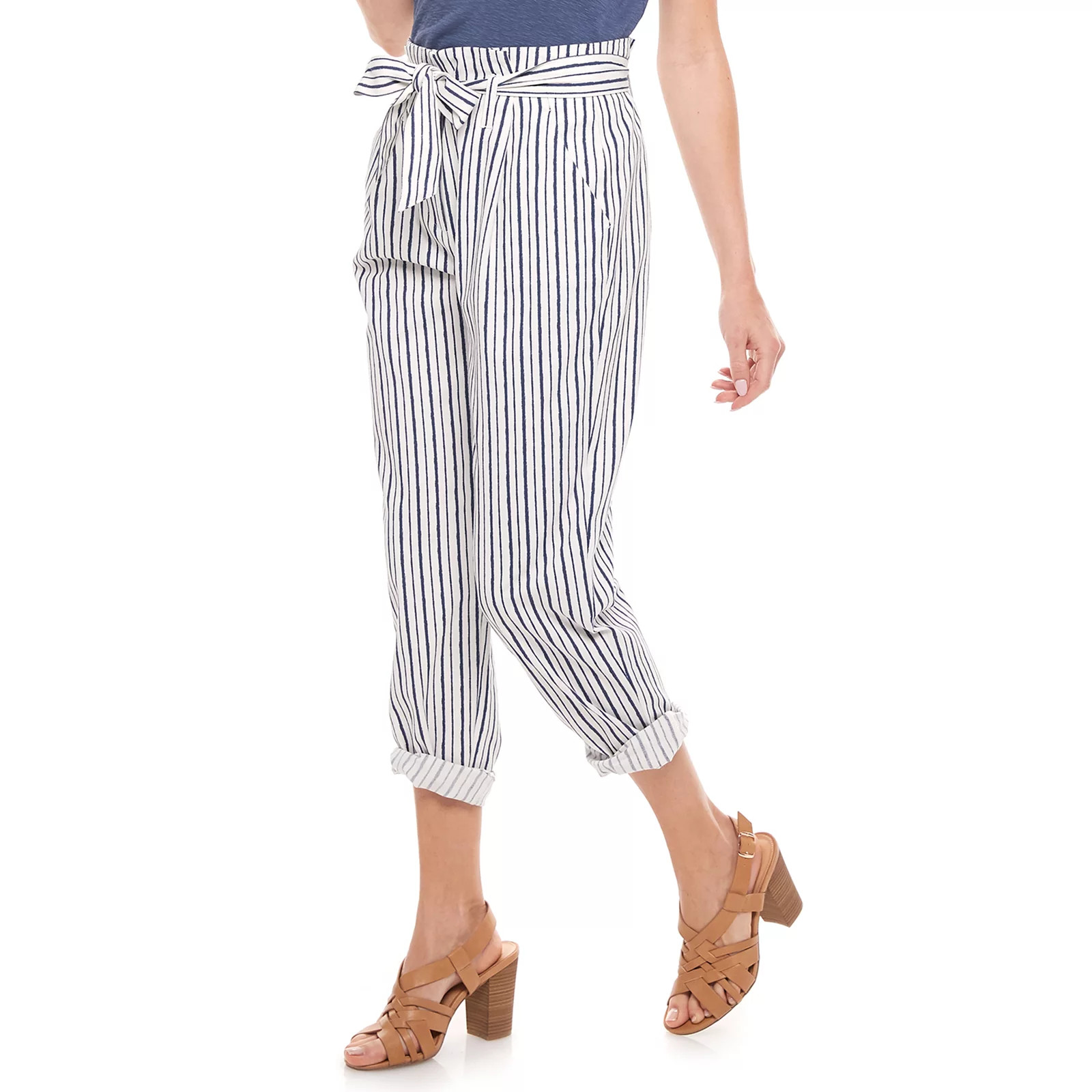 Women's Sonoma Goods For Life + Now & Gen Paperbag Waist Pants, Size: 16, Blue Ivory Stripe | Kohl's