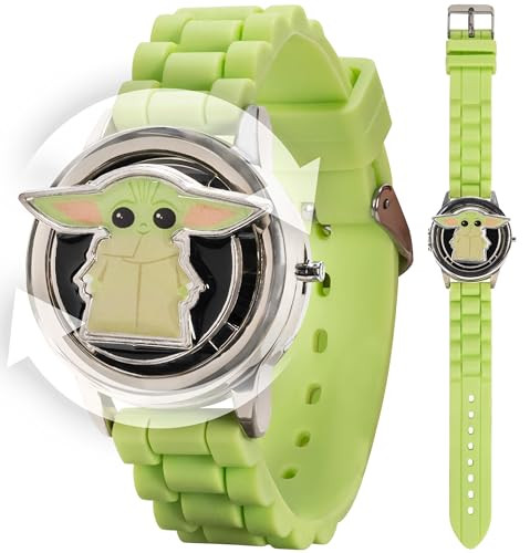 Accutime Star Wars The Mandalorian Grogu Kids LCD Watch, licensed kids LCD watch with spinning emblem