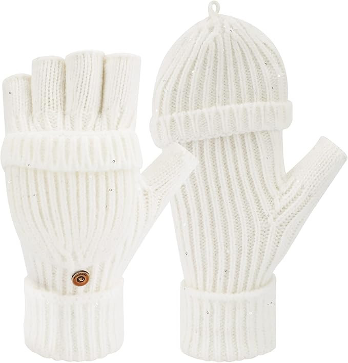 FZ FANTASTIC ZONE Womens Winter Knit Fingerless Work Gloves Convertible Mittens Warm for Cold day | Amazon (US)