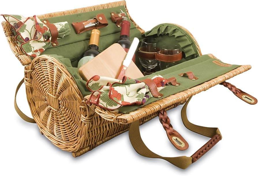 PICNIC TIME Verona Wine & Cheese Picnic Basket, Romantic English-Style Rounded Wooden Wicker Bask... | Amazon (US)