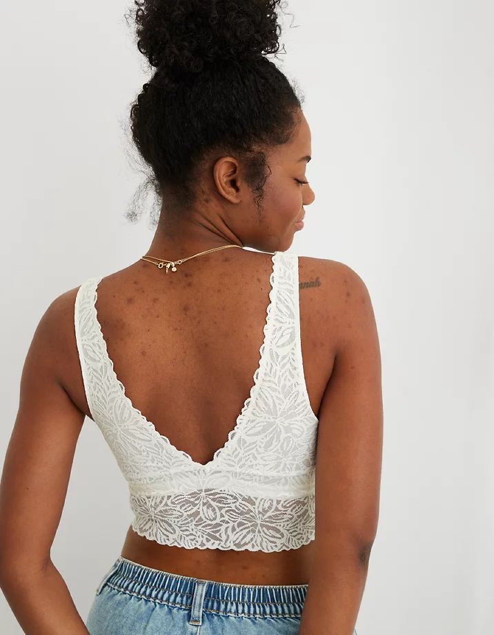 Aerie Ribbed Firework Lace Longline Bralette | American Eagle Outfitters (US & CA)