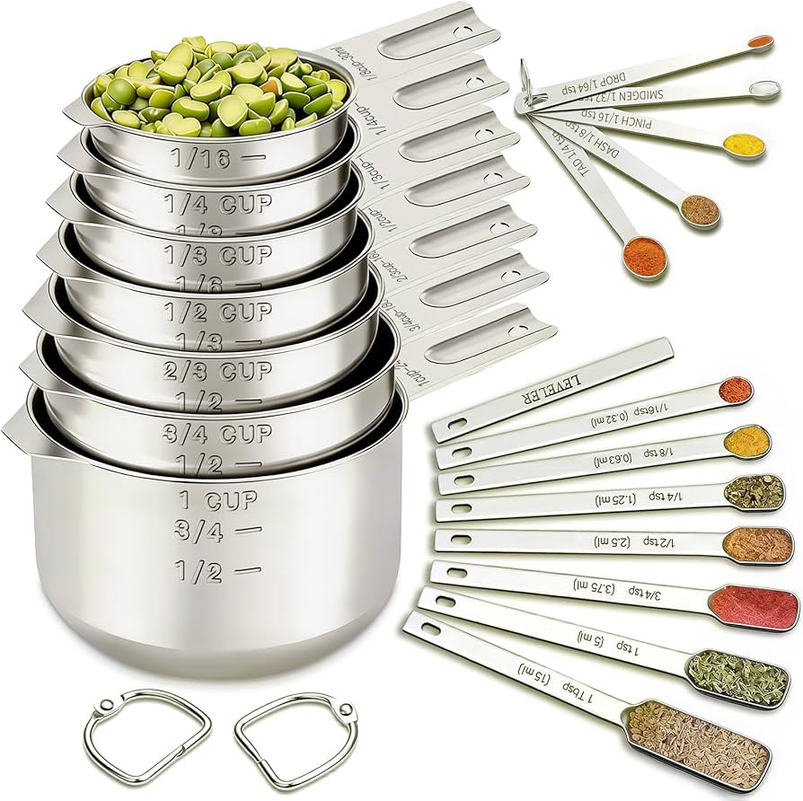 EWFEN Measuring Cups and Spoons Set, 7 Stainless Steel Nesting Measuring Cups & 7 Spoons, 5 Mini ... | Amazon (US)