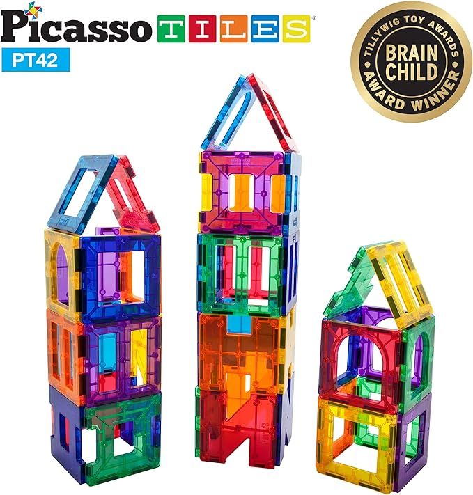 PicassoTiles 42 Piece Magnetic Building Block Set Playboards Magnet Tiles Construction Toy Educat... | Amazon (US)