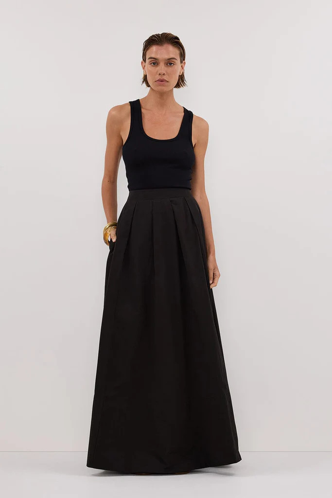 CONAGH BLACK POPLIN MIDI SKIRT | DISSH