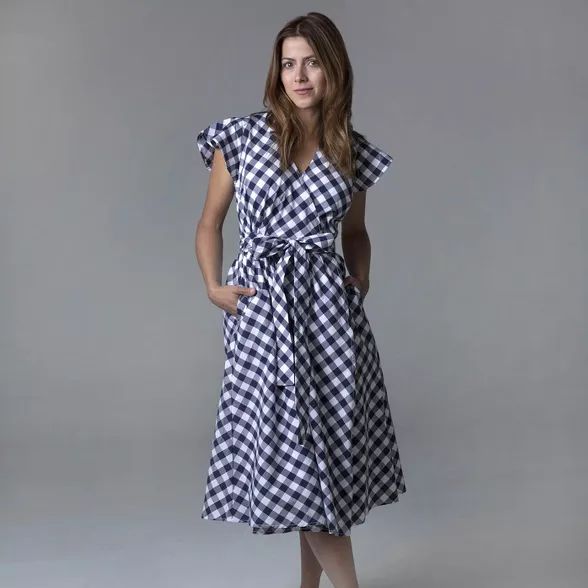 Hope & Henry Womens' Short Sleeve Woven Flutter Sleeve Wrap Dress | Target