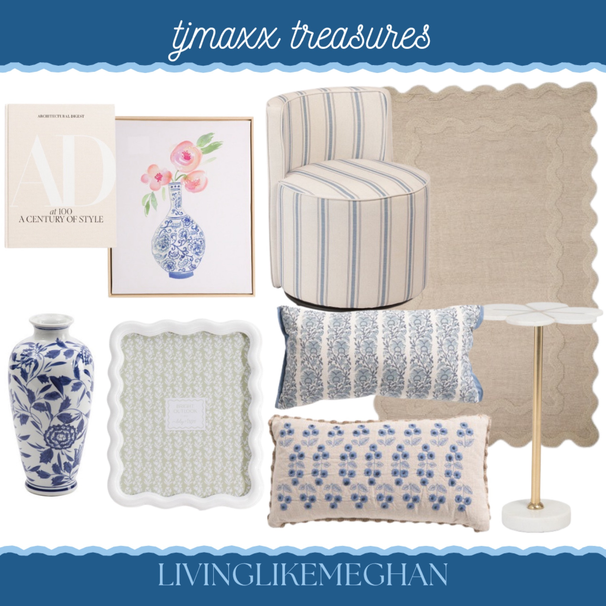 Tjmaxx treasures






Home decor, wall art, coffee table book, vase, blue and white, grandmillennial, preppy style, classic style, scalloped edge, pillows, chinoiserie, scalloped frame, block print, side table, area rug, chair, lumbar pillows 

#LTKSaleAlert #LTKHome