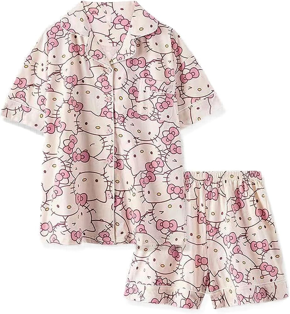 Kawaii Pajamas For Women Two-Piece Set Cute Cartoon Girls Pajamas Casual Cardigan Sleepwear Home ... | Amazon (US)