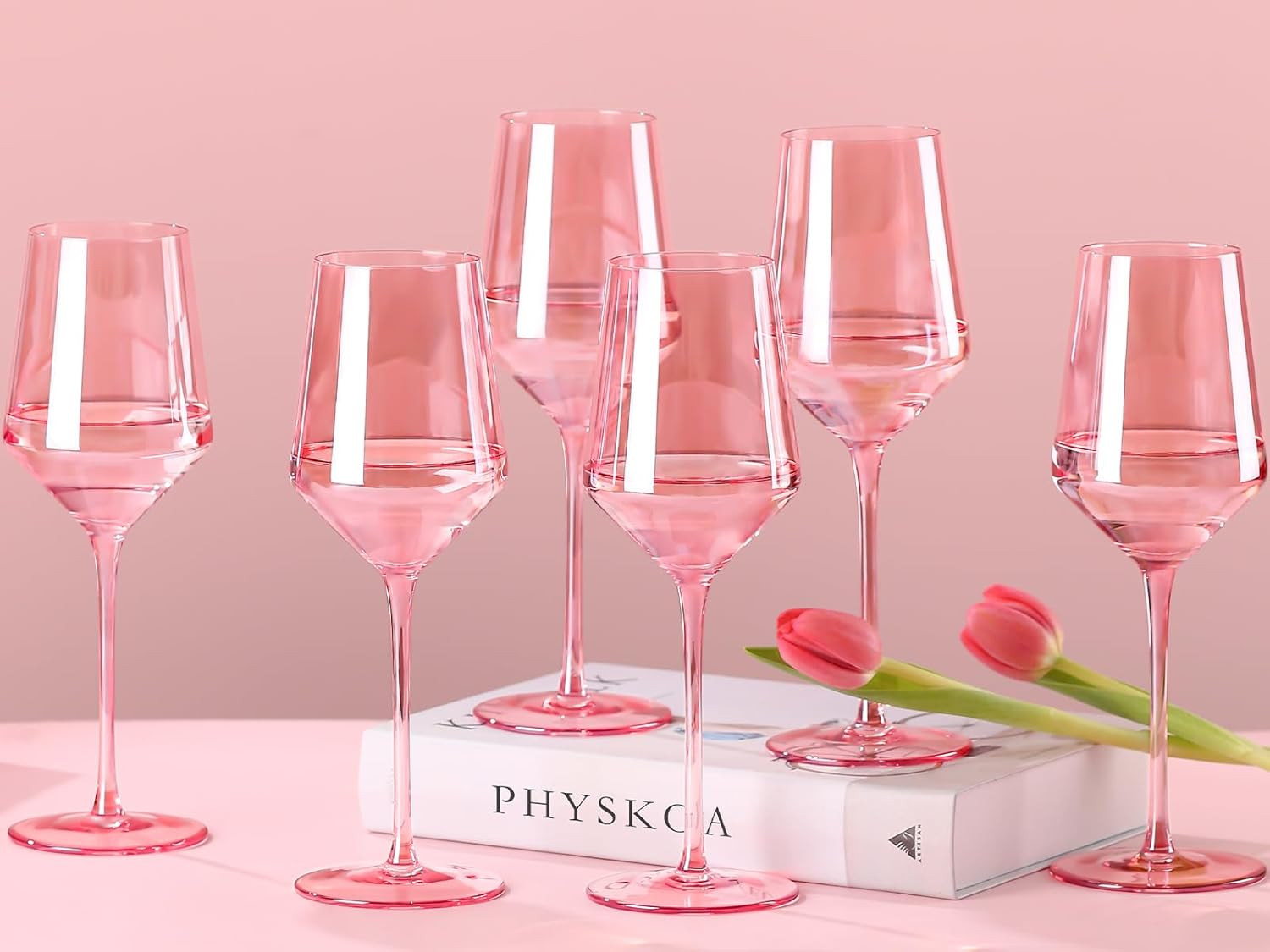 Pink Wine Glasses Set of 6-14 ounce Colored Wine Glasses,Tall Long Stem Wine Glasses,All Purpose ... | Amazon (US)