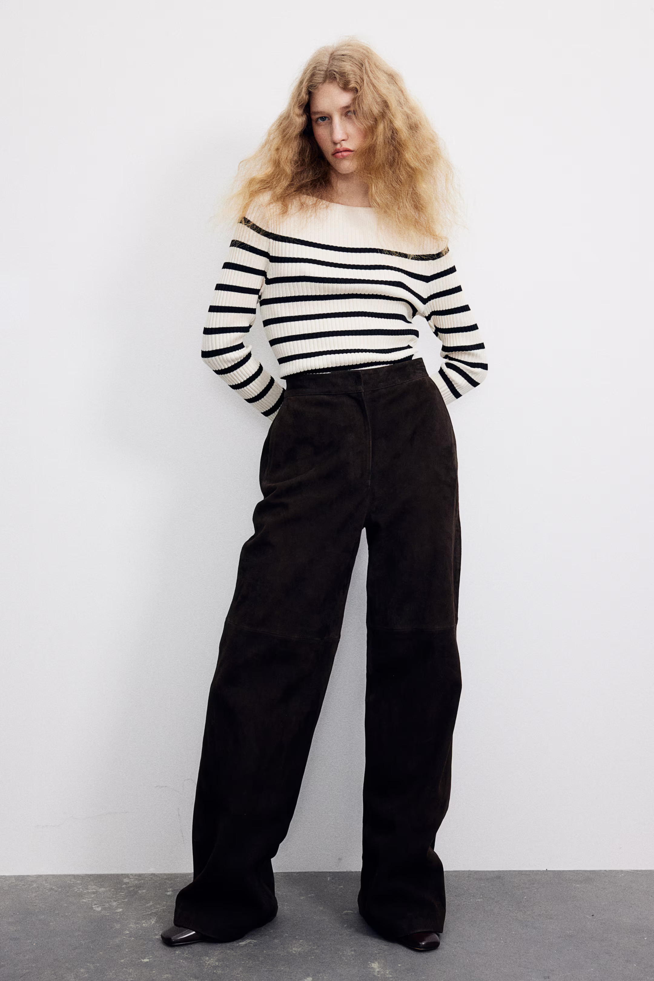 Rib-knit Boat-neck Top - Boat Neck - Long sleeve - Cream - Ladies | H&M US | H&M (US + CA)