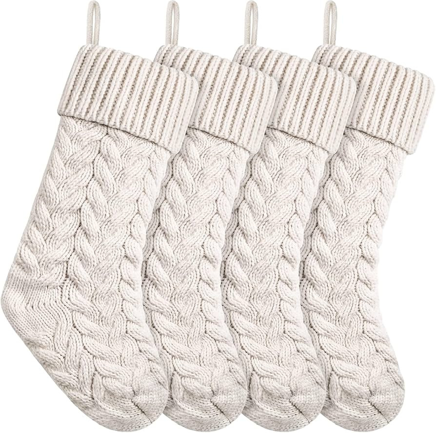 18 Inches Christmas Stockings Knit Xmas Stockings Large Fireplace Hanging Stockings for Family Ch... | Amazon (US)