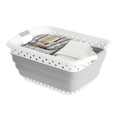 Lavish Home Collapsible Plastic Laundry Basket - Portable Clothes Hamper with Comfort Grip Handles | Target