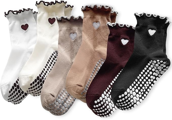 Grip Socks Pilates,4/6Pairs Cotton Cute Pilates Socks for Women, Ruffle Grippy Sock for Yoga Barr... | Amazon (US)