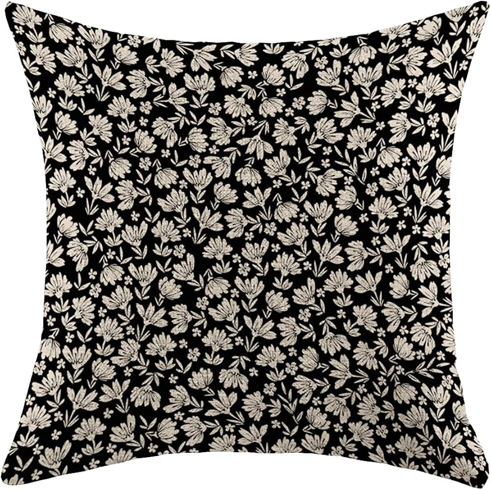 Decorative Square Throw Pillow Cover Farmhouse Linen Cute Old White Contrast Floral Beautiful Dai... | Amazon (US)