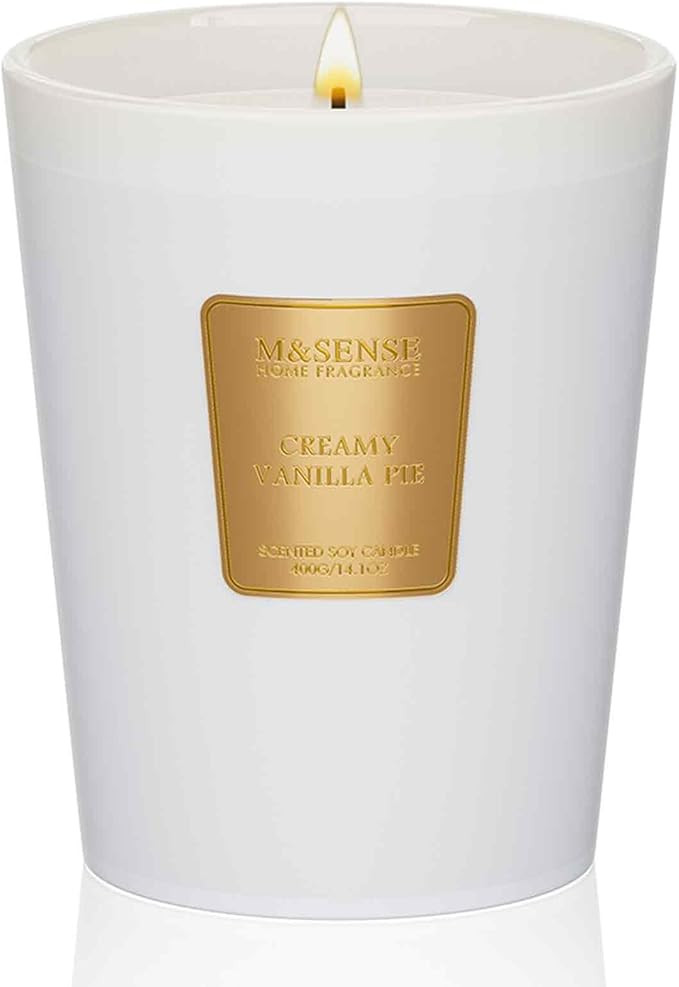 M&SENSE Creamy Vanilla Pie Soy Candle, 14.1oz 60H Long Lasting, Aromatherapy Candle for Bedroom S... | Amazon (US)