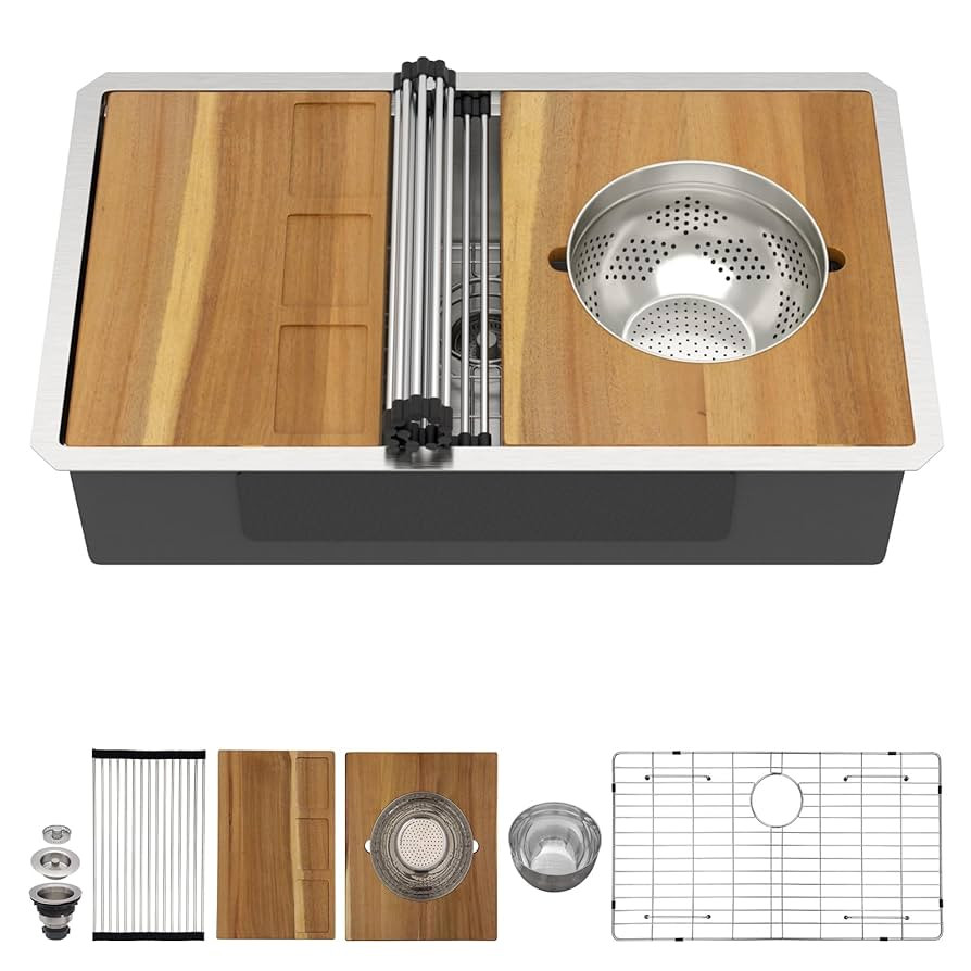 32x19 Inch Undermount Workstation Kitchen Sink - Multifunctional 16 Gauge SUS304 Stainless Steel ... | Amazon (US)