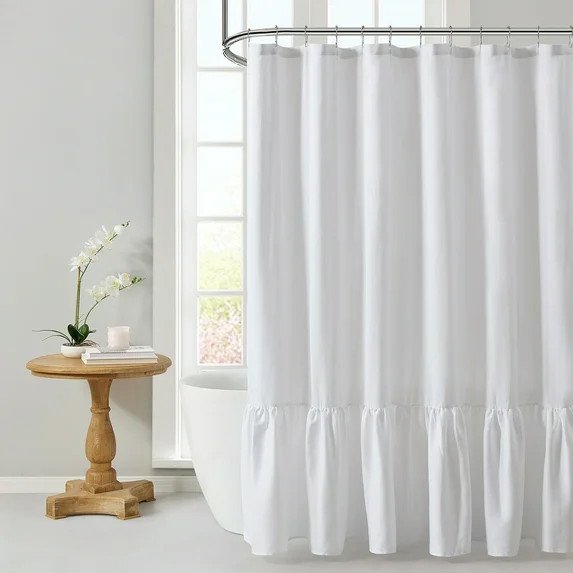 My Texas House Leighton Bright White Twill Ruffle Fabric Shower Curtain, 72" x 72" - Walmart.com | Walmart (US)