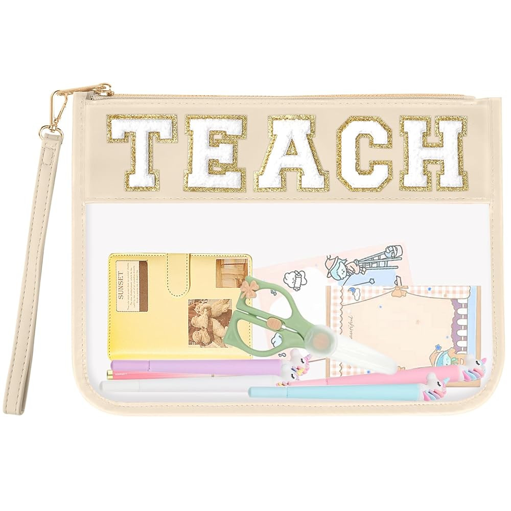 Teacher Appreciation Gifts TEACH Chenille Letter Clear Makeup Bag Pouch, Monogram PVC Clear Zippe... | Amazon (US)