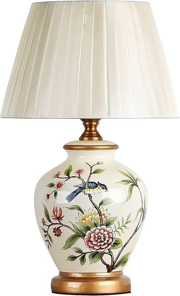 American flower and bird hand-painted ceramic table lamp bedside lamp new Chinese modern bedroom ... | Amazon (US)