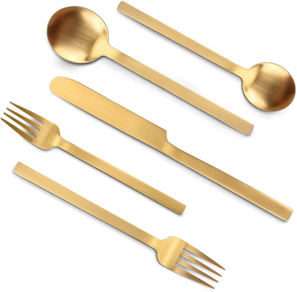 20 Pieces Matte Gold Silverware Set，Stainless Steel Gold Flatware Set, Food-Grade Cutlery Set f... | Amazon (US)