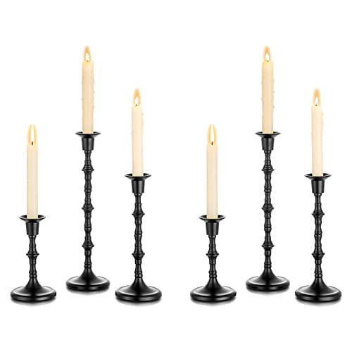NUPTIO Candle Stick Holders for Halloween: Set of 6 Matte Black Taper Candlestick Holders - Bulk Antique Tall Candleholder for Fall Thanksgiving Christmas Kwanzaa Shabbat Table Fireplace Decor | Amazon (US)