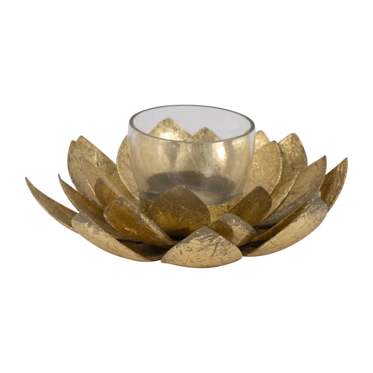 Gold Metallic Lotus Candle Holder - 8" Metal and Glass Taper Holder for Home, Office, Bedroom, Li... | Wayfair North America