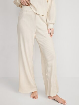High-Waisted Rib-Knit Wide-Leg Pajama Pants for Women | Old Navy (US)