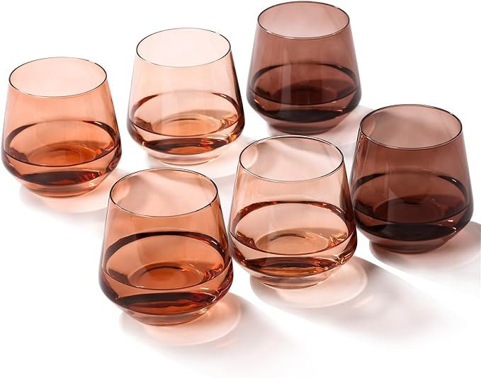 Stemless Wine Glasses Set 6【Hand Blown Colored Wine Glasses Stemless】 15oz Venus Colored Glas... | Amazon (US)